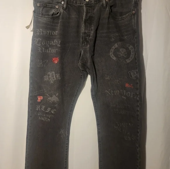 Polo Ralph Lauren RL Tigers Varsity P Graffiti Classic Fit Jeans 38 x 32 - Picture 1 of 10